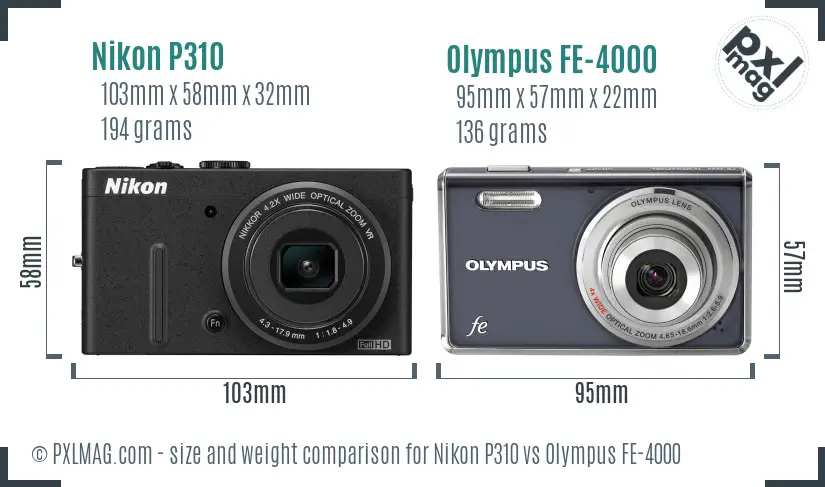 Nikon P310 vs Olympus FE-4000 size comparison