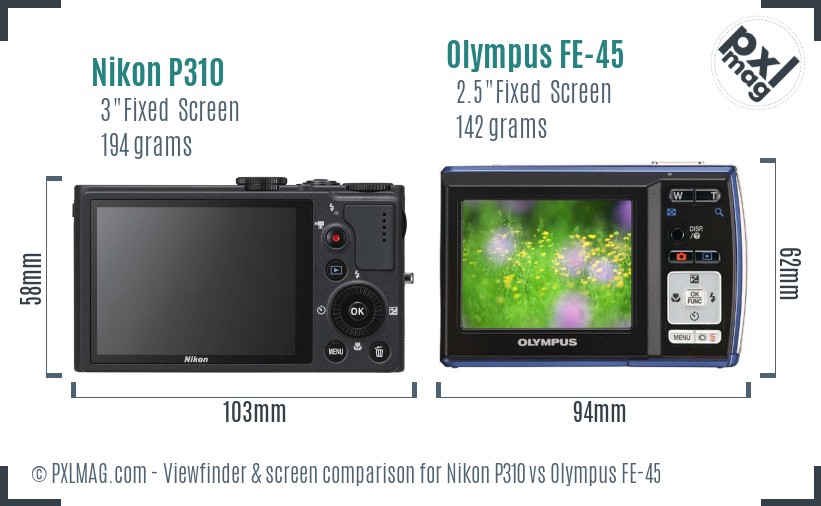 Nikon P310 vs Olympus FE-45 Screen and Viewfinder comparison