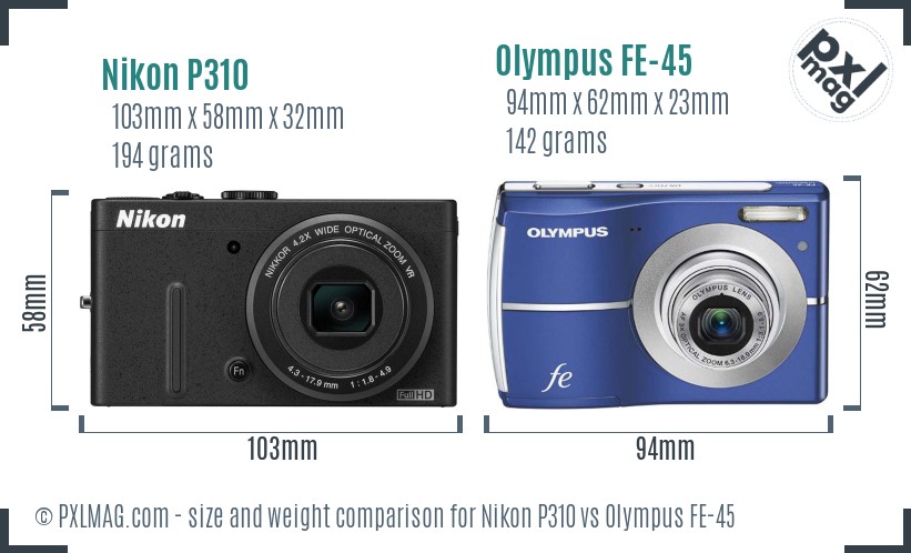 Nikon P310 vs Olympus FE-45 size comparison