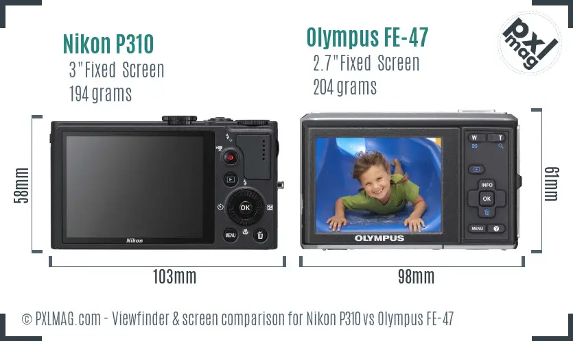 Nikon P310 vs Olympus FE-47 Screen and Viewfinder comparison