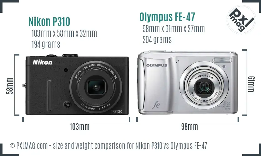 Nikon P310 vs Olympus FE-47 size comparison