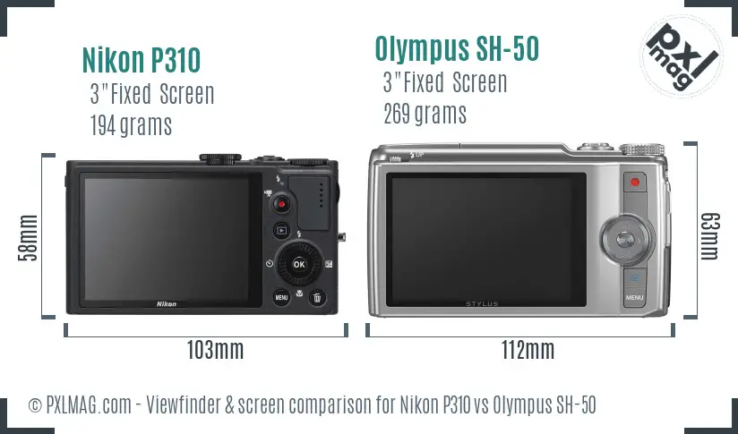 Nikon P310 vs Olympus SH-50 Screen and Viewfinder comparison