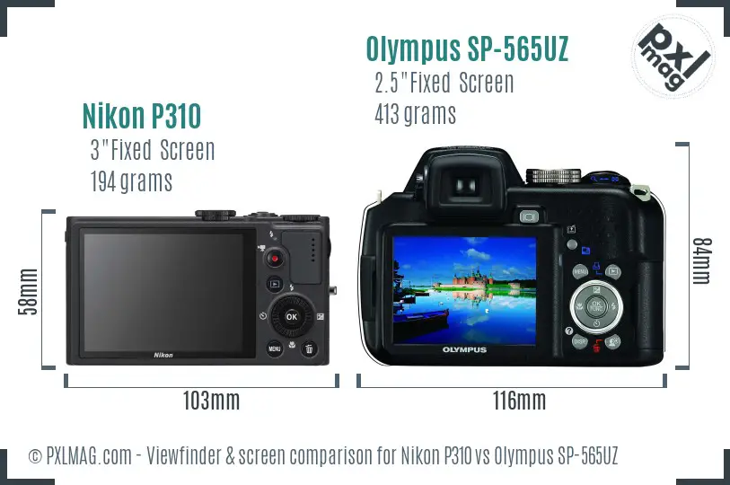 Nikon P310 vs Olympus SP-565UZ Screen and Viewfinder comparison Nikon P310 vs Olympus SP-565UZ Screen and Viewfinder comparison