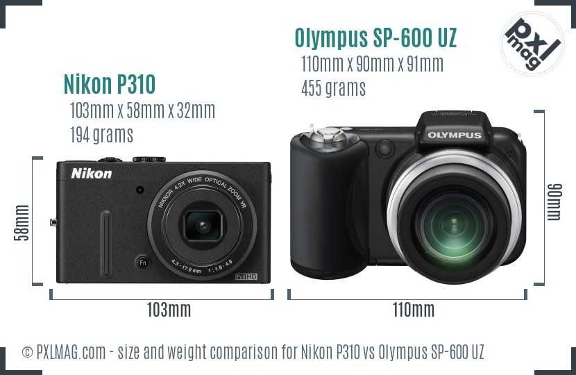 Nikon P310 vs Olympus SP-600 UZ size comparison