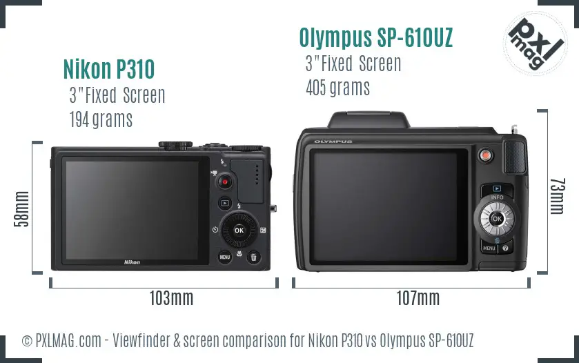 Nikon P310 vs Olympus SP-610UZ Screen and Viewfinder comparison Nikon P310 vs Olympus SP-610UZ Screen and Viewfinder comparison