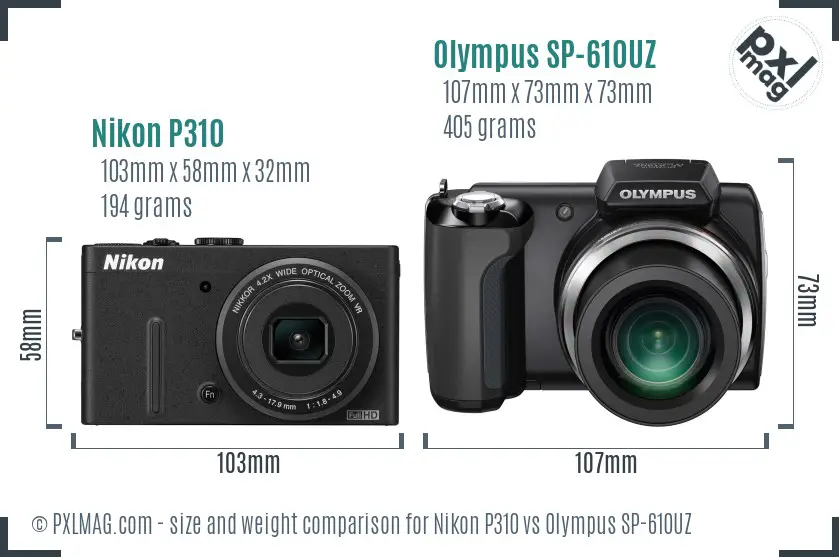 Nikon P310 vs Olympus SP-610UZ size comparison Nikon P310 vs Olympus SP-610UZ size comparison