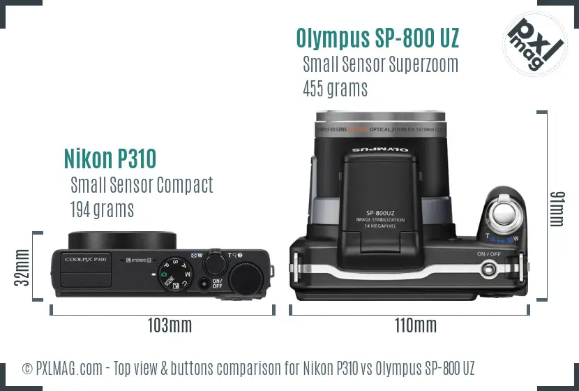 Nikon P310 vs Olympus SP-800 UZ top view buttons comparison