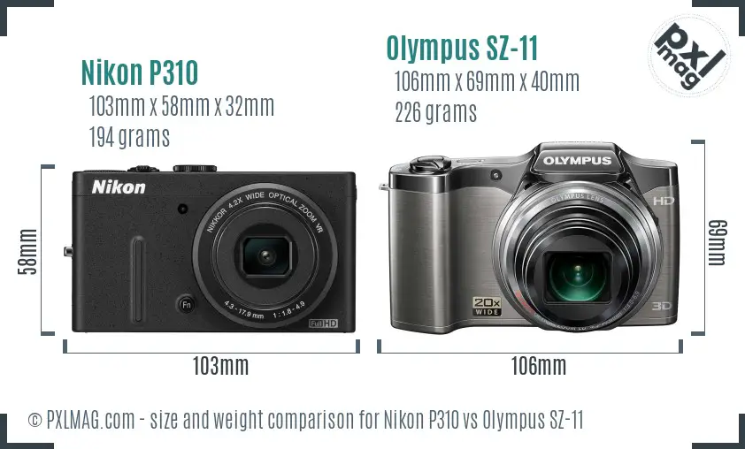 Nikon P310 vs Olympus SZ-11 size comparison