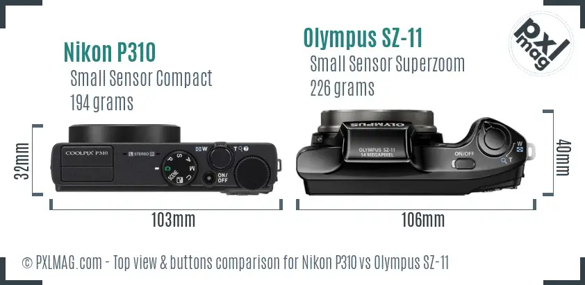 Nikon P310 vs Olympus SZ-11 top view buttons comparison