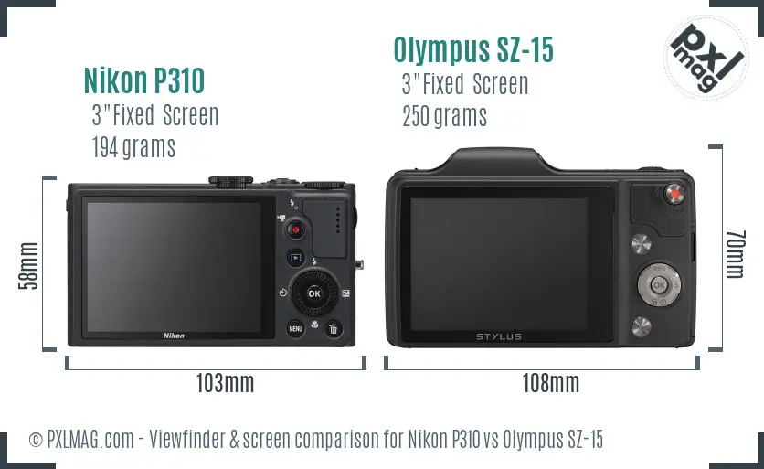 Nikon P310 vs Olympus SZ-15 Screen and Viewfinder comparison