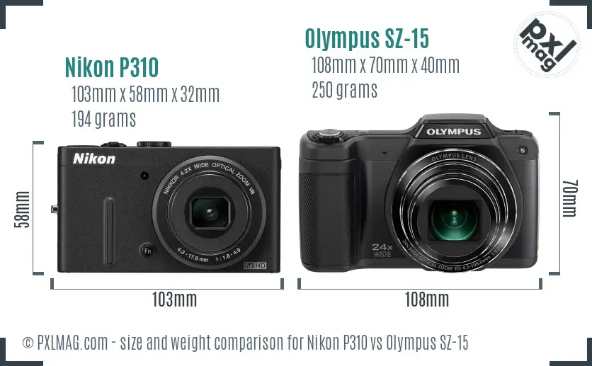 Nikon P310 vs Olympus SZ-15 size comparison
