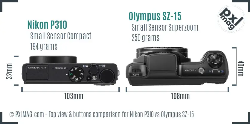 Nikon P310 vs Olympus SZ-15 top view buttons comparison