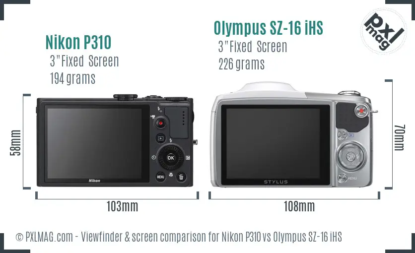 Nikon P310 vs Olympus SZ-16 iHS Screen and Viewfinder comparison Nikon P310 vs Olympus SZ-16 iHS Screen and Viewfinder comparison