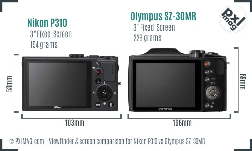 Nikon P310 vs Olympus SZ-30MR Screen and Viewfinder comparison Nikon P310 vs Olympus SZ-30MR Screen and Viewfinder comparison