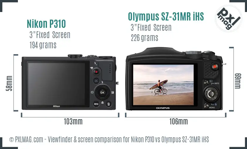 Nikon P310 vs Olympus SZ-31MR iHS Screen and Viewfinder comparison