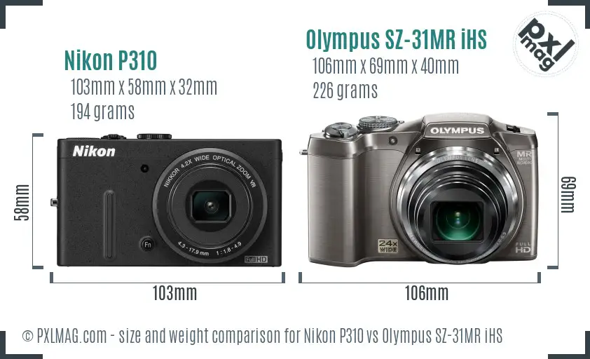 Nikon P310 vs Olympus SZ-31MR iHS size comparison