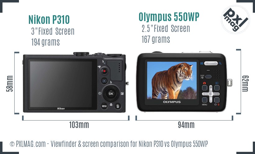 Nikon P310 vs Olympus 550WP Screen and Viewfinder comparison