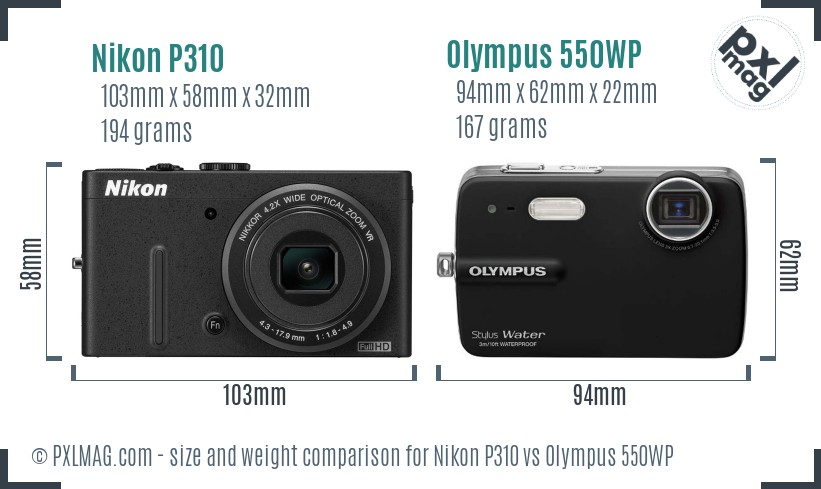 Nikon P310 vs Olympus 550WP size comparison