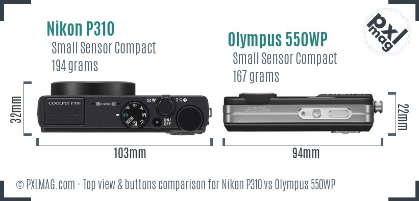 Nikon P310 vs Olympus 550WP top view buttons comparison
