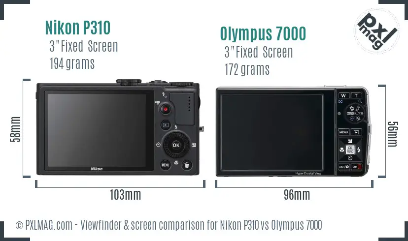 Nikon P310 vs Olympus 7000 Screen and Viewfinder comparison