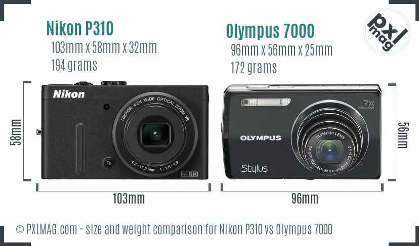 Nikon P310 vs Olympus 7000 size comparison