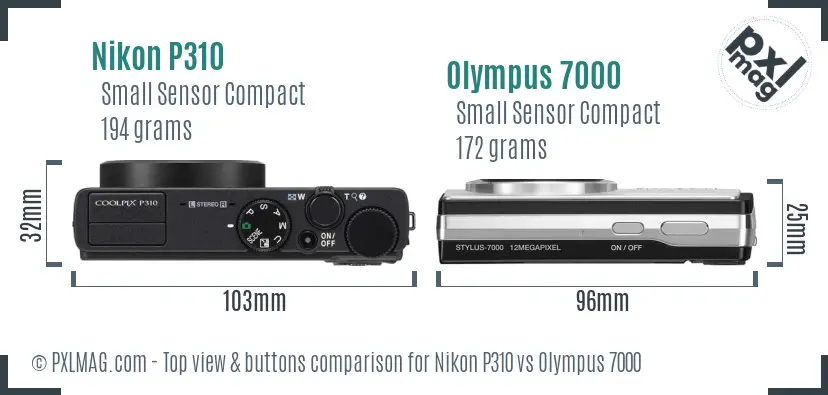 Nikon P310 vs Olympus 7000 top view buttons comparison
