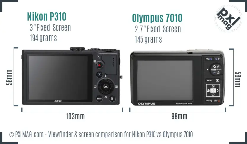 Nikon P310 vs Olympus 7010 Screen and Viewfinder comparison