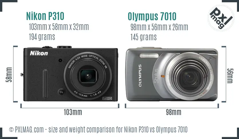 Nikon P310 vs Olympus 7010 size comparison