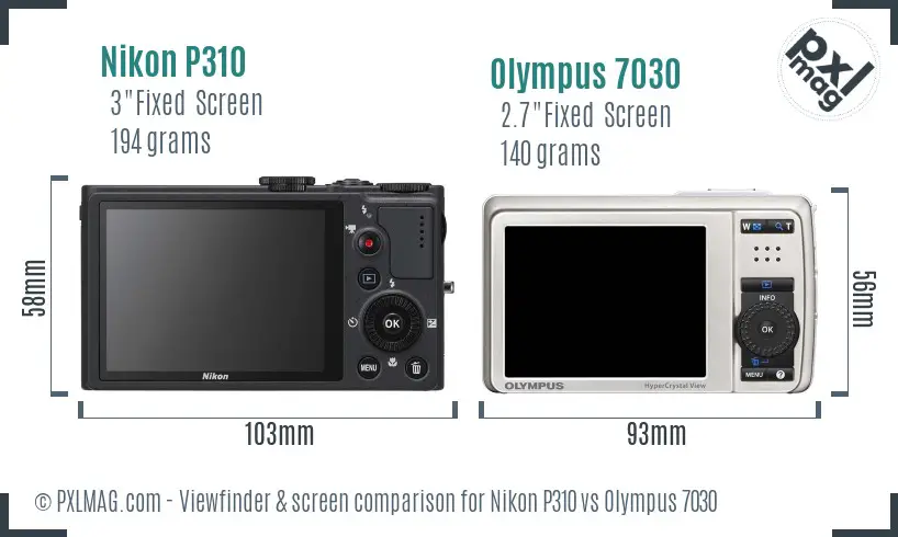 Nikon P310 vs Olympus 7030 Screen and Viewfinder comparison