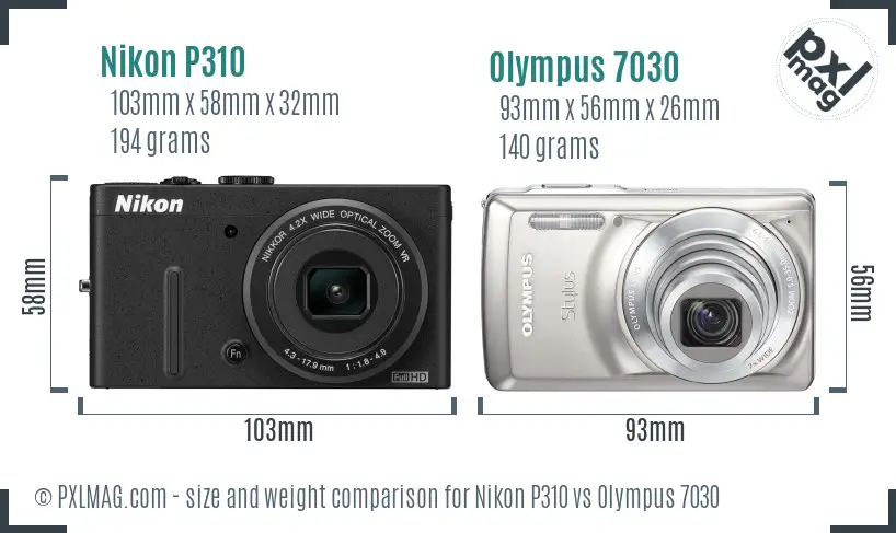 Nikon P310 vs Olympus 7030 size comparison