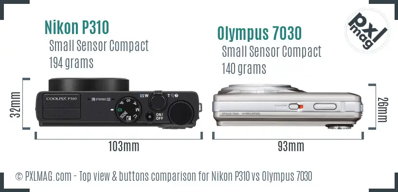 Nikon P310 vs Olympus 7030 top view buttons comparison