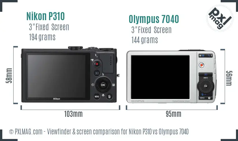 Nikon P310 vs Olympus 7040 Screen and Viewfinder comparison