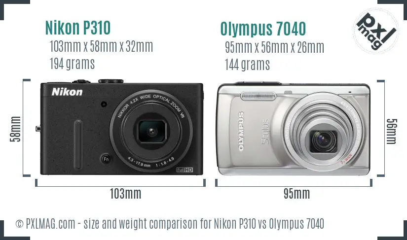 Nikon P310 vs Olympus 7040 size comparison