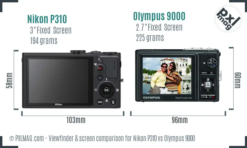 Nikon P310 vs Olympus 9000 Screen and Viewfinder comparison