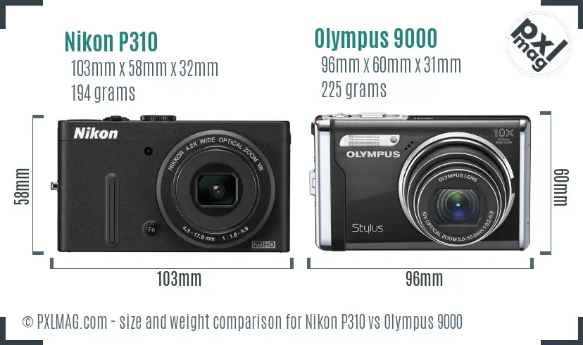 Nikon P310 vs Olympus 9000 size comparison