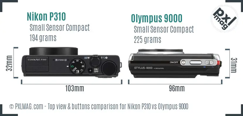 Nikon P310 vs Olympus 9000 top view buttons comparison