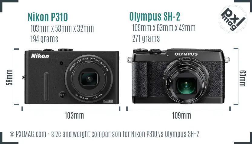 Nikon P310 vs Olympus SH-2 size comparison
