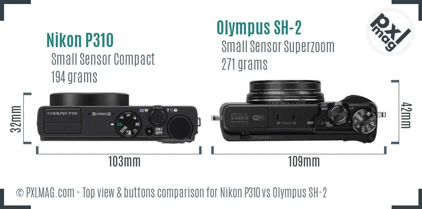 Nikon P310 vs Olympus SH-2 top view buttons comparison