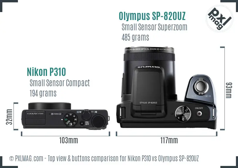 Nikon P310 vs Olympus SP-820UZ top view buttons comparison