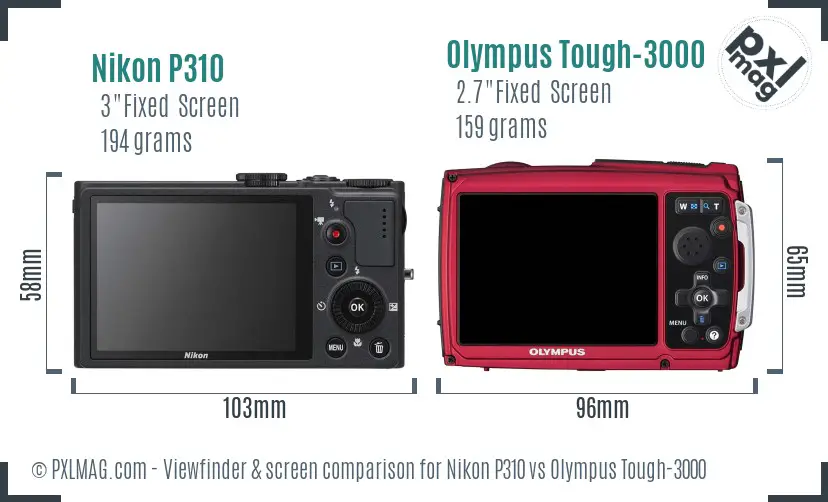 Nikon P310 vs Olympus Tough-3000 Screen and Viewfinder comparison Nikon P310 vs Olympus Tough-3000 Screen and Viewfinder comparison