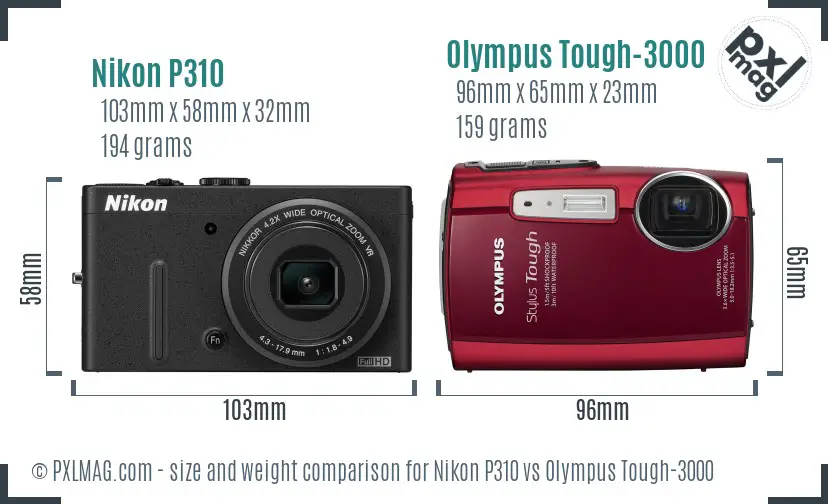 Nikon P310 vs Olympus Tough-3000 size comparison Nikon P310 vs Olympus Tough-3000 size comparison