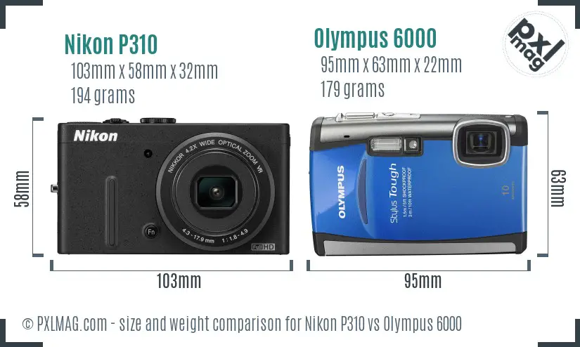 Nikon P310 vs Olympus 6000 size comparison Nikon P310 vs Olympus 6000 size comparison