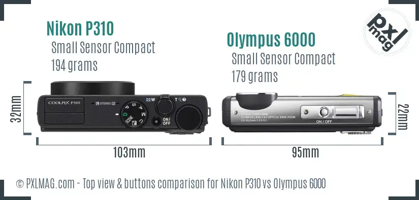 Nikon P310 vs Olympus 6000 top view buttons comparison Nikon P310 vs Olympus 6000 top view buttons comparison