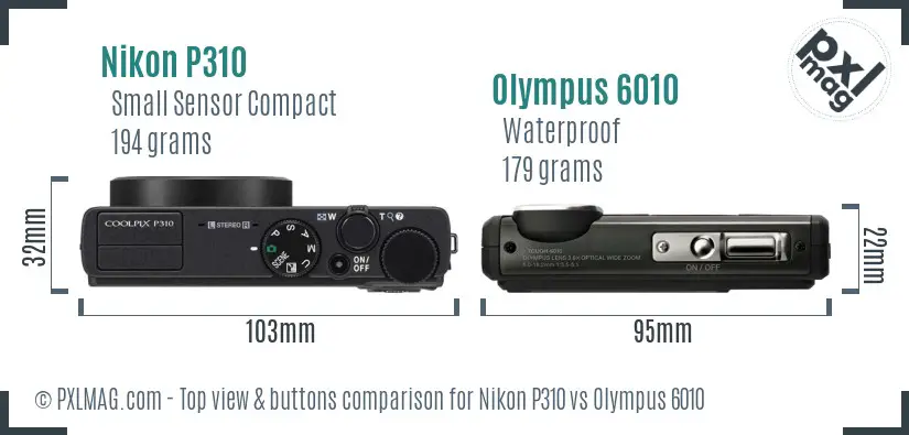 Nikon P310 vs Olympus 6010 top view buttons comparison Nikon P310 vs Olympus 6010 top view buttons comparison