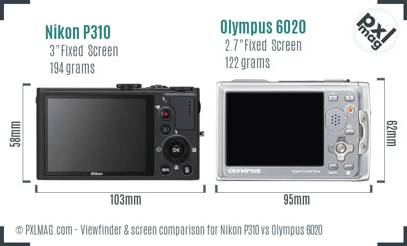Nikon P310 vs Olympus 6020 Screen and Viewfinder comparison