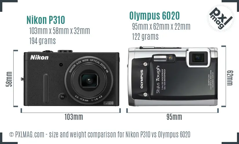 Nikon P310 vs Olympus 6020 size comparison