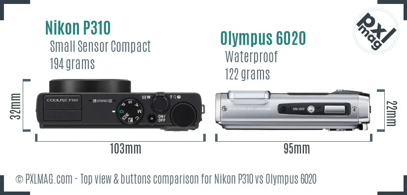 Nikon P310 vs Olympus 6020 top view buttons comparison
