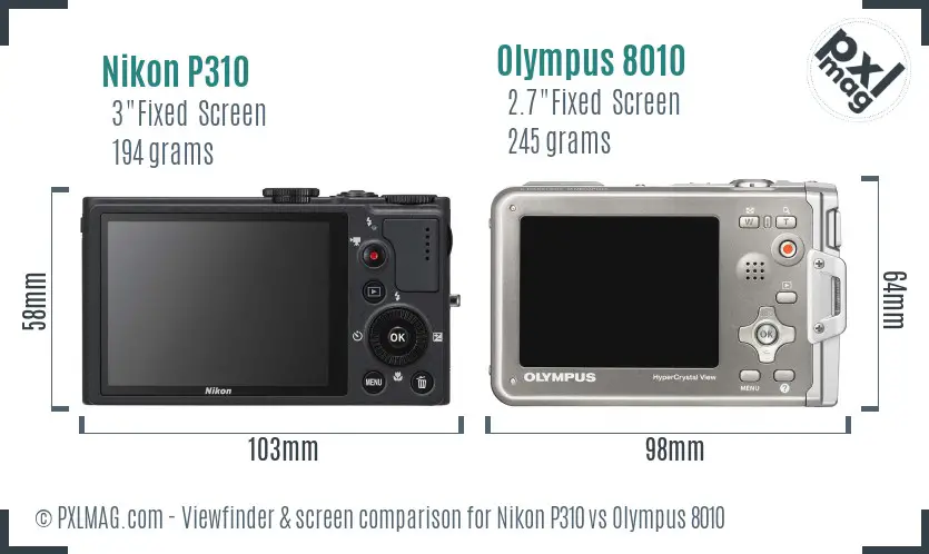 Nikon P310 vs Olympus 8010 Screen and Viewfinder comparison