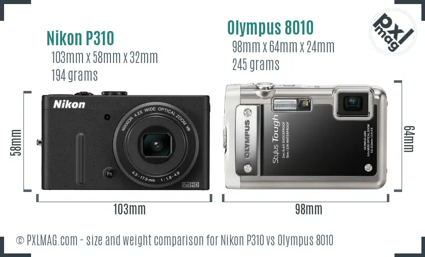 Nikon P310 vs Olympus 8010 size comparison