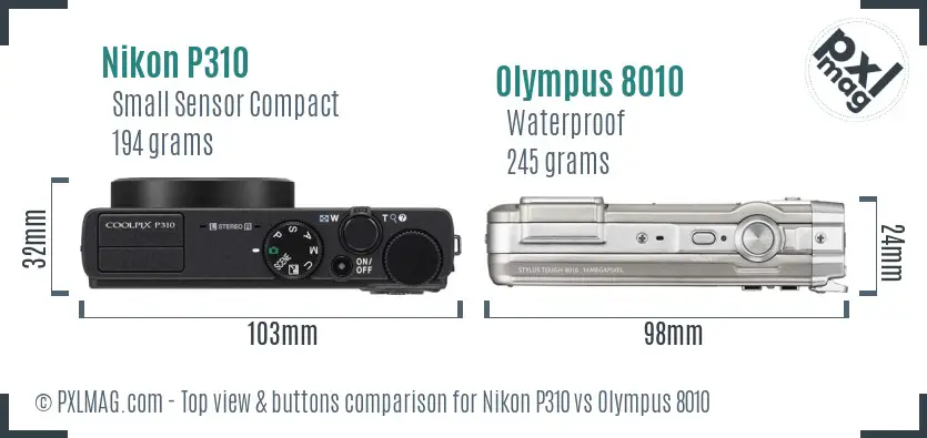 Nikon P310 vs Olympus 8010 top view buttons comparison